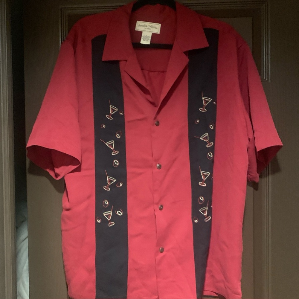 Retro Cezani Paradise Collection men’s Cocktail shirt embroidered panels Wine L